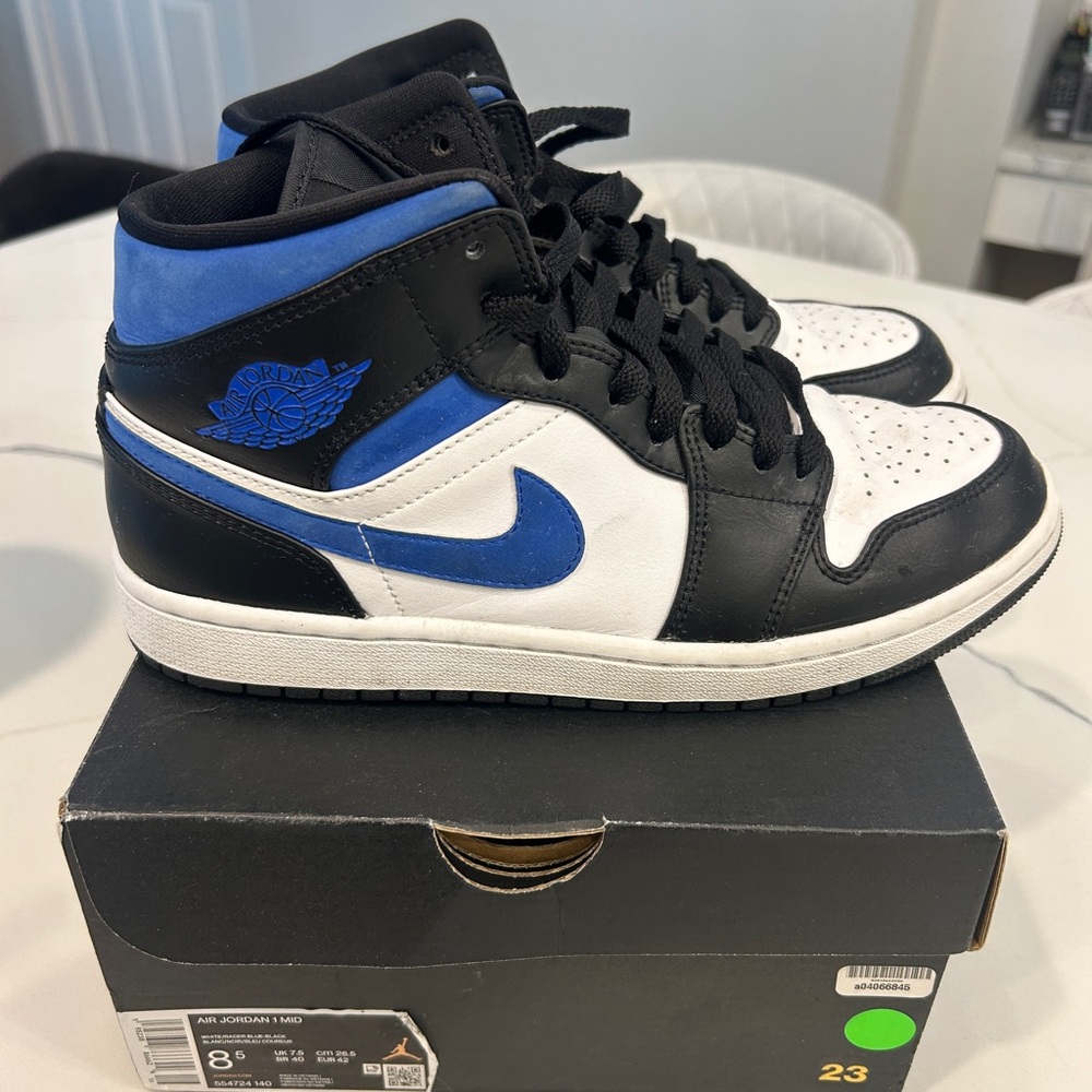 Nike Air Jordan Mid in White, Racer Blue, and Black